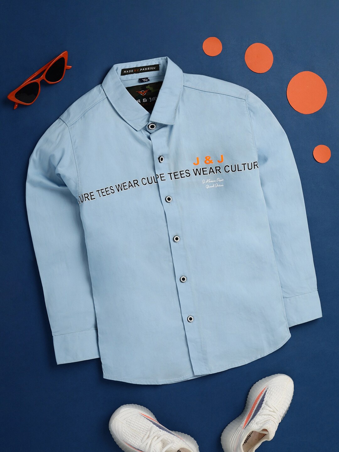 

V-Mart Boys Typography Printed Casual Twill Cotton Shirt, Blue