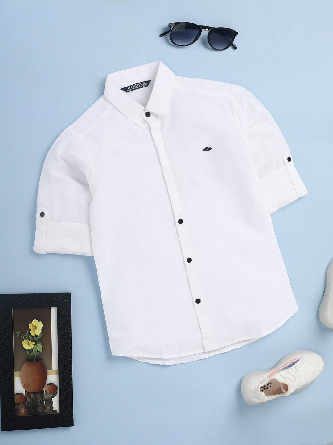 

V-Mart Boys Roll-Up Sleeves Cotton Casual Shirt, White