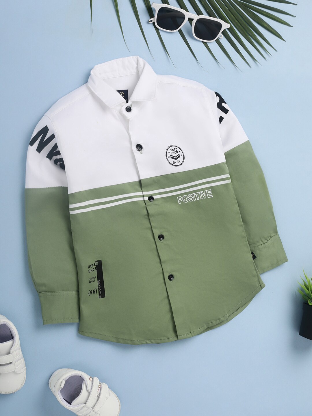

V-Mart Boys Colourblocked Cotton Casual Shirt, Green