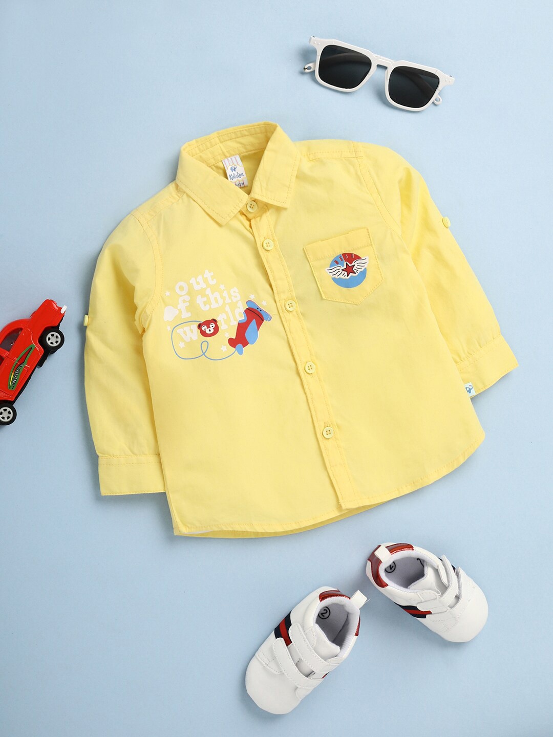 

V-Mart Kids Spread Collar Graphic Printed Cotton Casual Shirt, Yellow