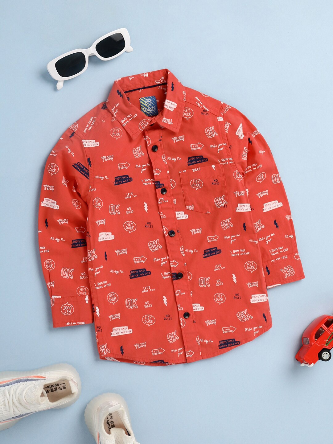 

V-Mart Boys Typography Printed Cotton Casual Shirt, Rust
