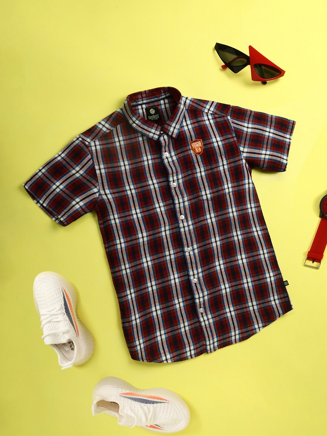 

V-Mart Boys Checked Twill Cotton Casual Shirt, Maroon