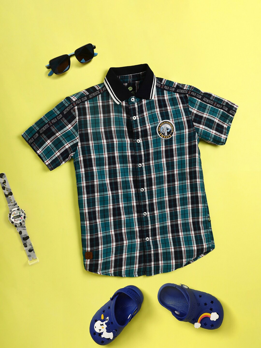 

V-Mart Boys Tartan Checked Twill Weave Cotton Casual Shirt, Blue