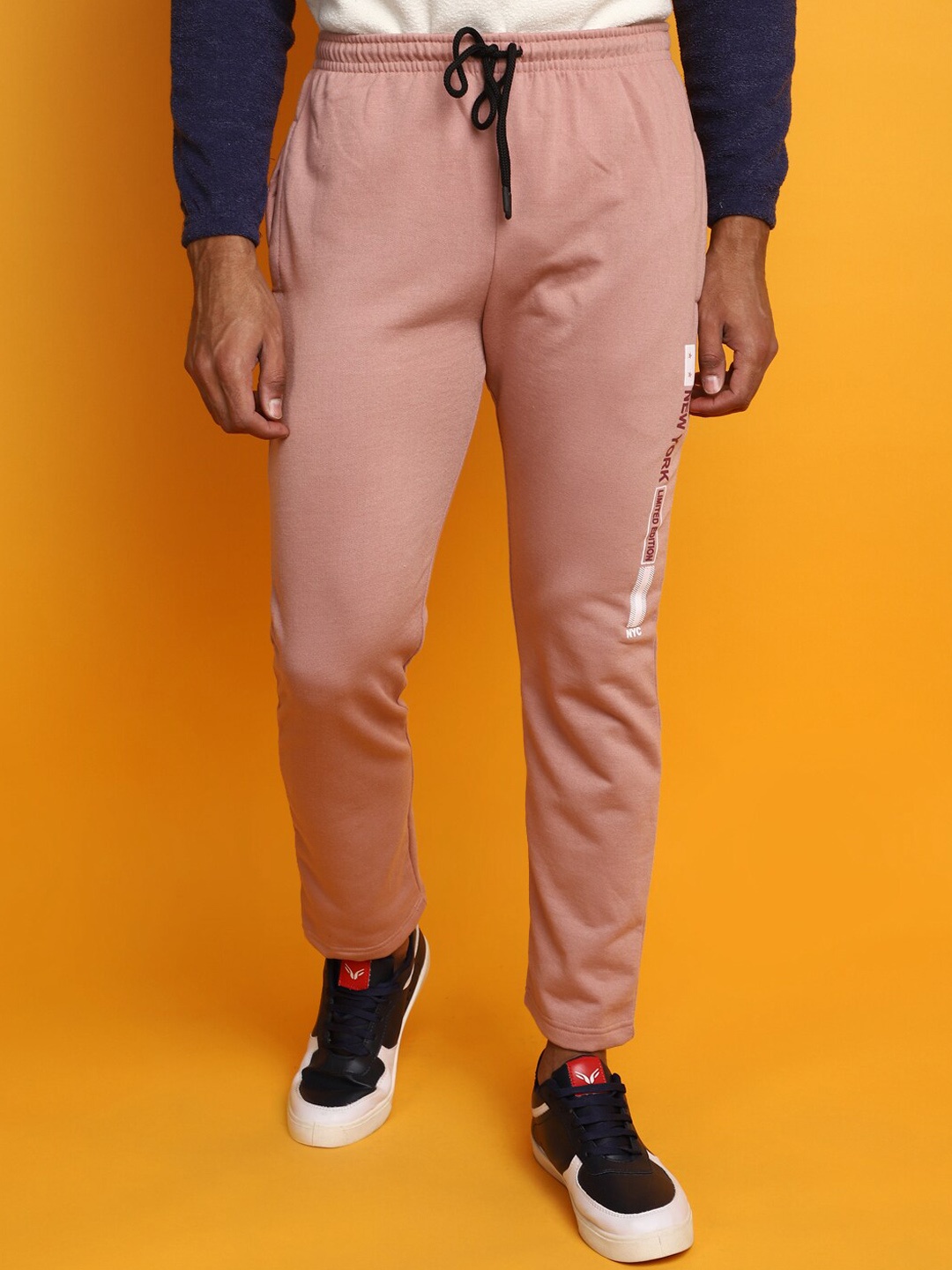 

V-Mart Men Printed Fleece Mid-Rise Track Pants, Pink
