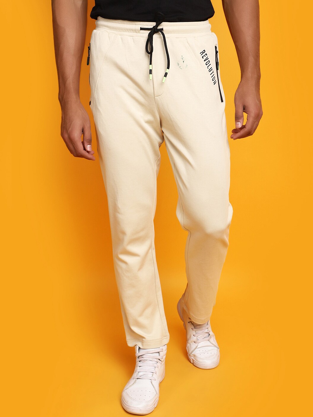

V-Mart Men Typographic Printed Cotton Track Pant, Beige