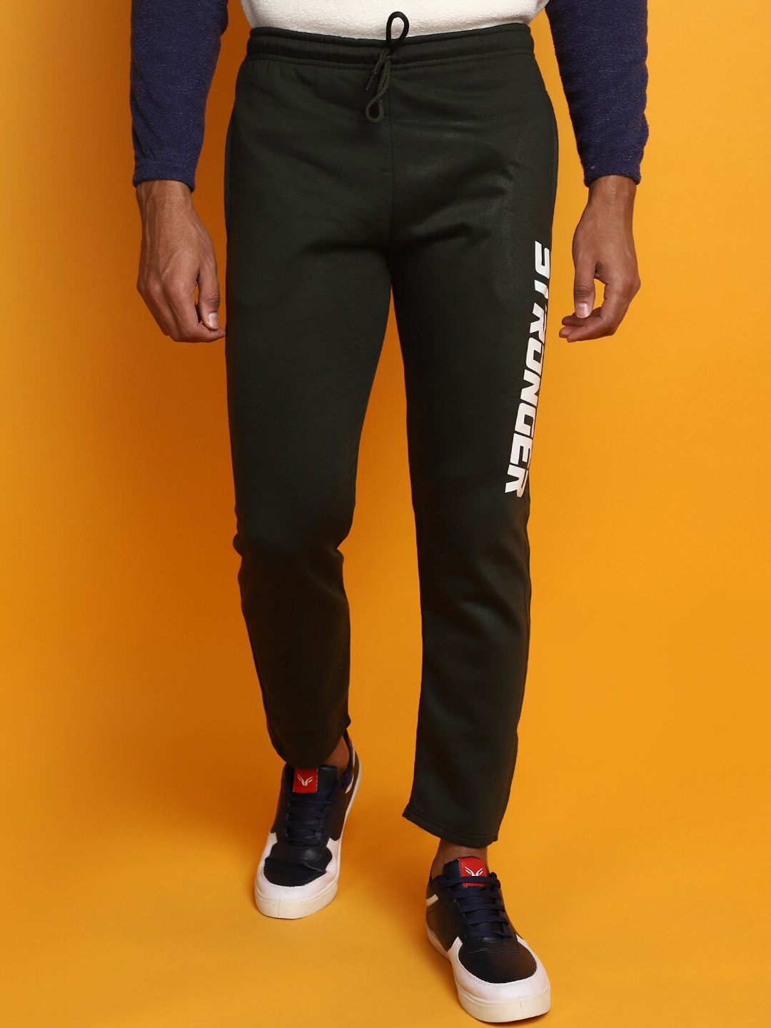 

V-Mart Men Printed Fleece Mid-Rise Track Pants, Green