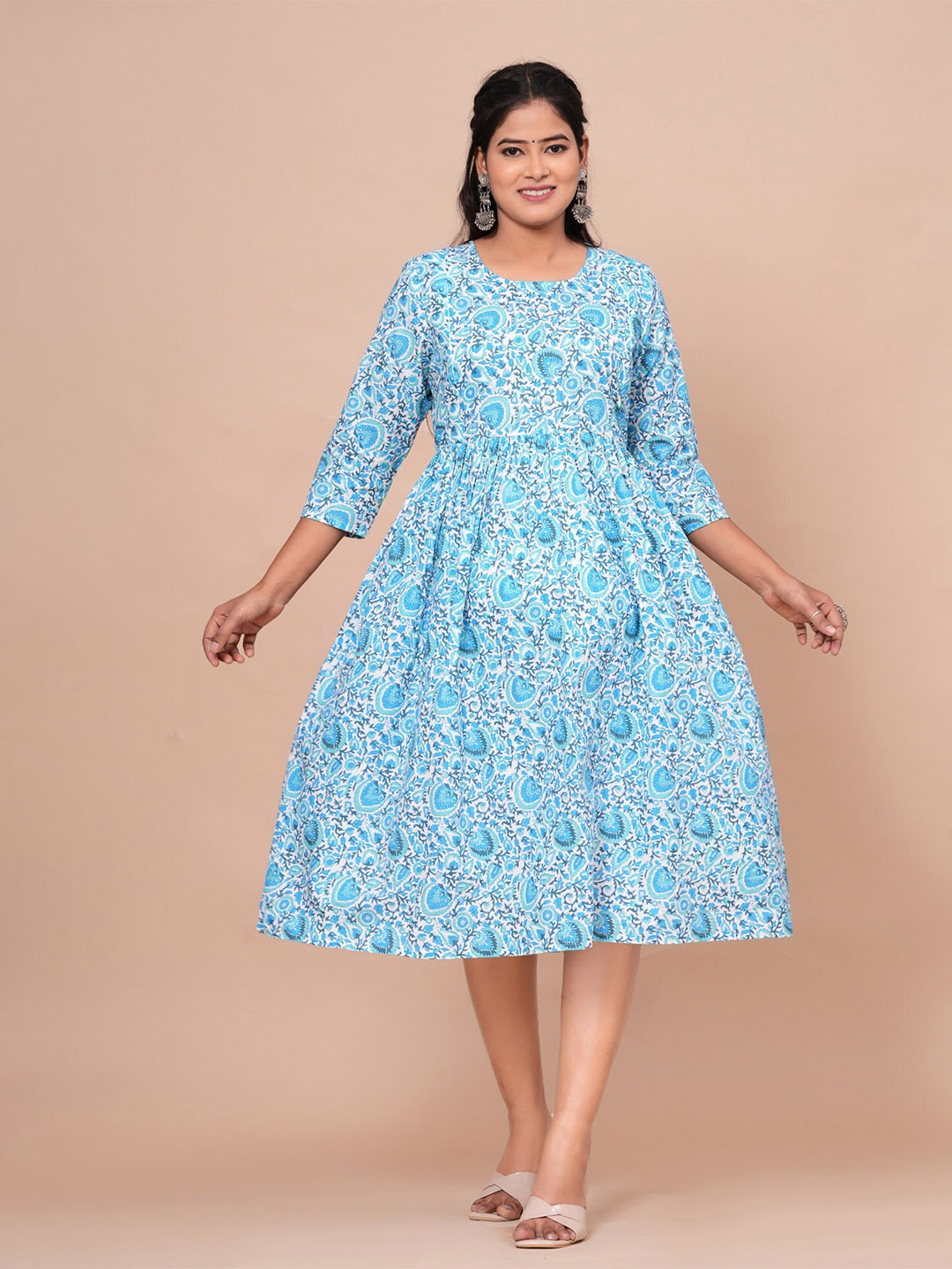 

BAESD Floral Printed Fit & Flare Maternity Ethnic Dress, Blue
