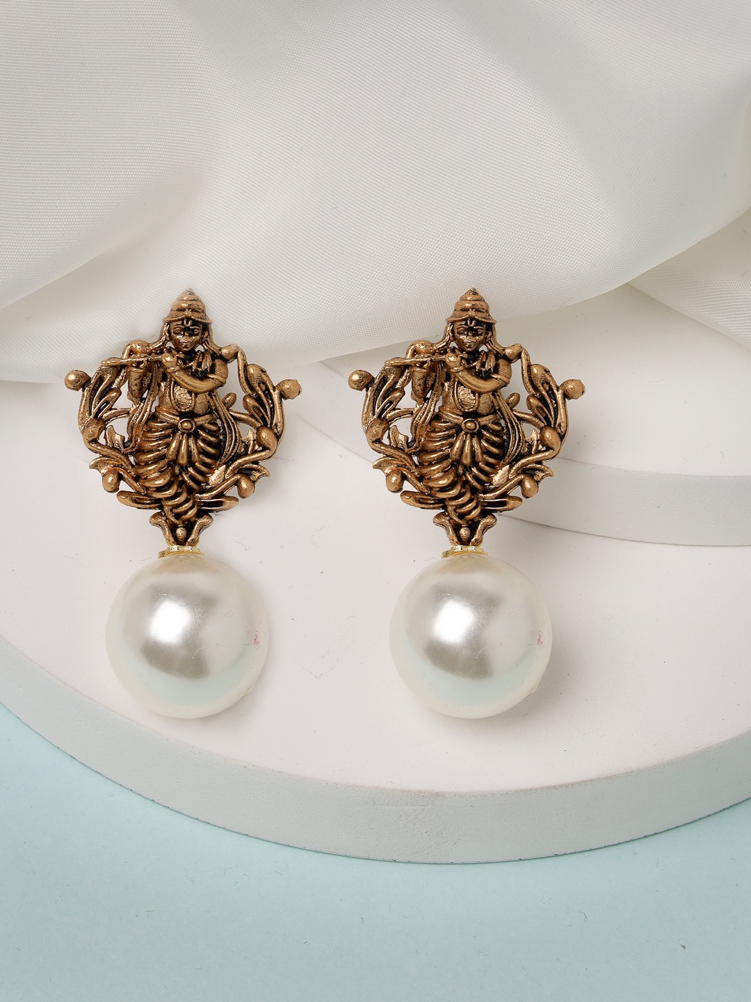 

ADIVA Gold Plated Shri Krishna Temple Classic Drop Earrings