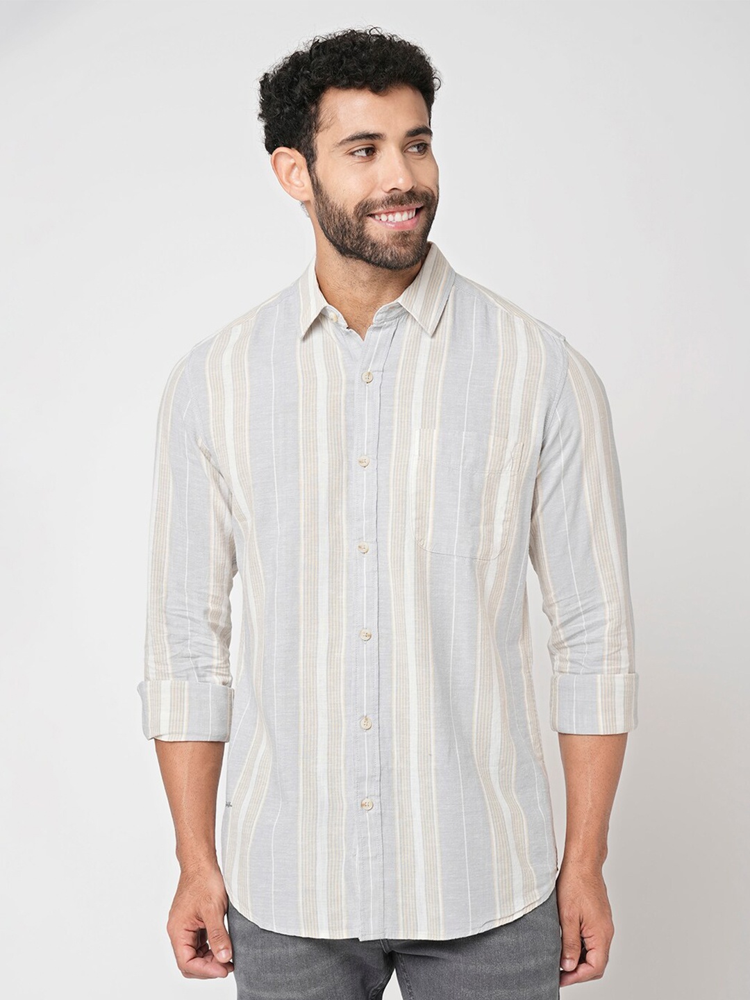 

Blue Buddha Vertical Stripes Cotton Casual Shirt, Grey