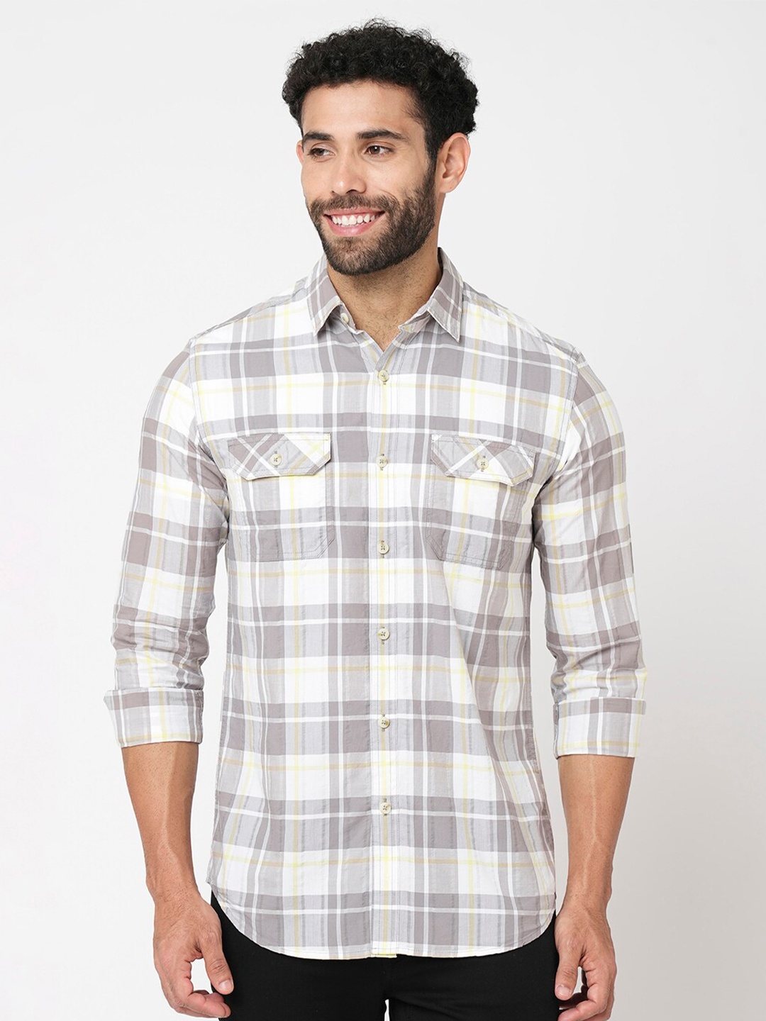 

Blue Buddha Tartan Checked Cotton Casual Shirt, Grey