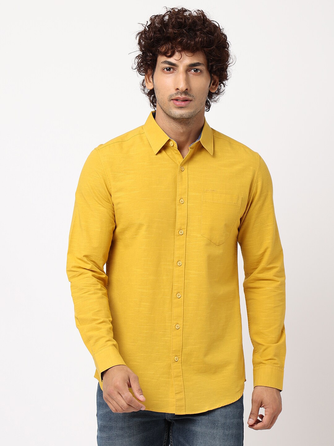 

Blue Buddha Spread Collar Cotton Casual Shirt, Mustard