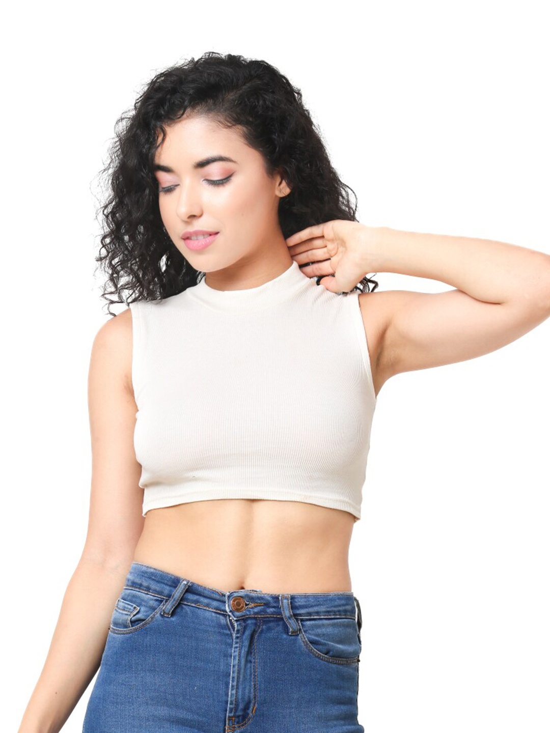 

CareDone Women Sleeveless High Neck Casual Crop Top, White