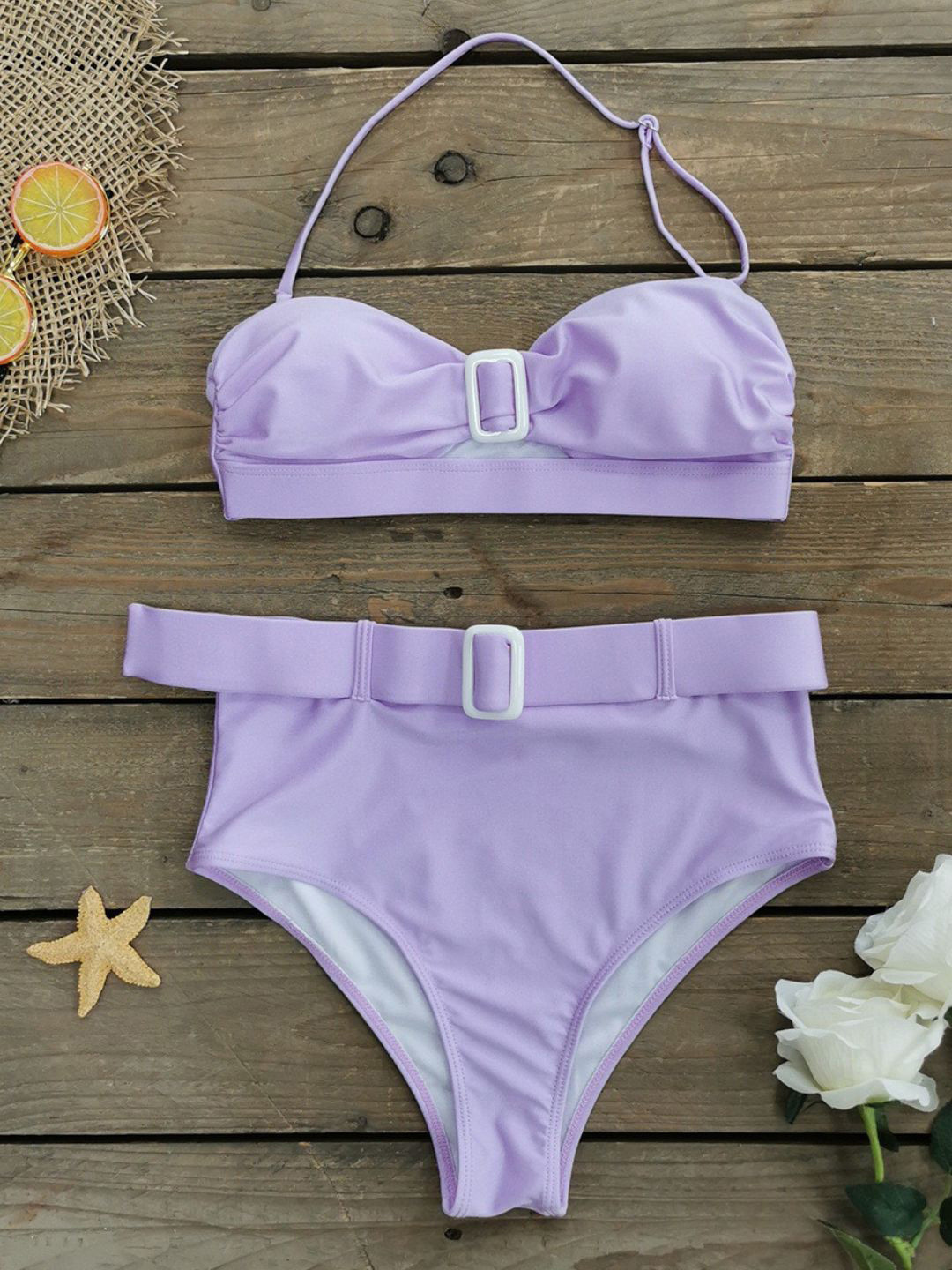 

Addery Belted Tube Swim Bikini Set, Lavender