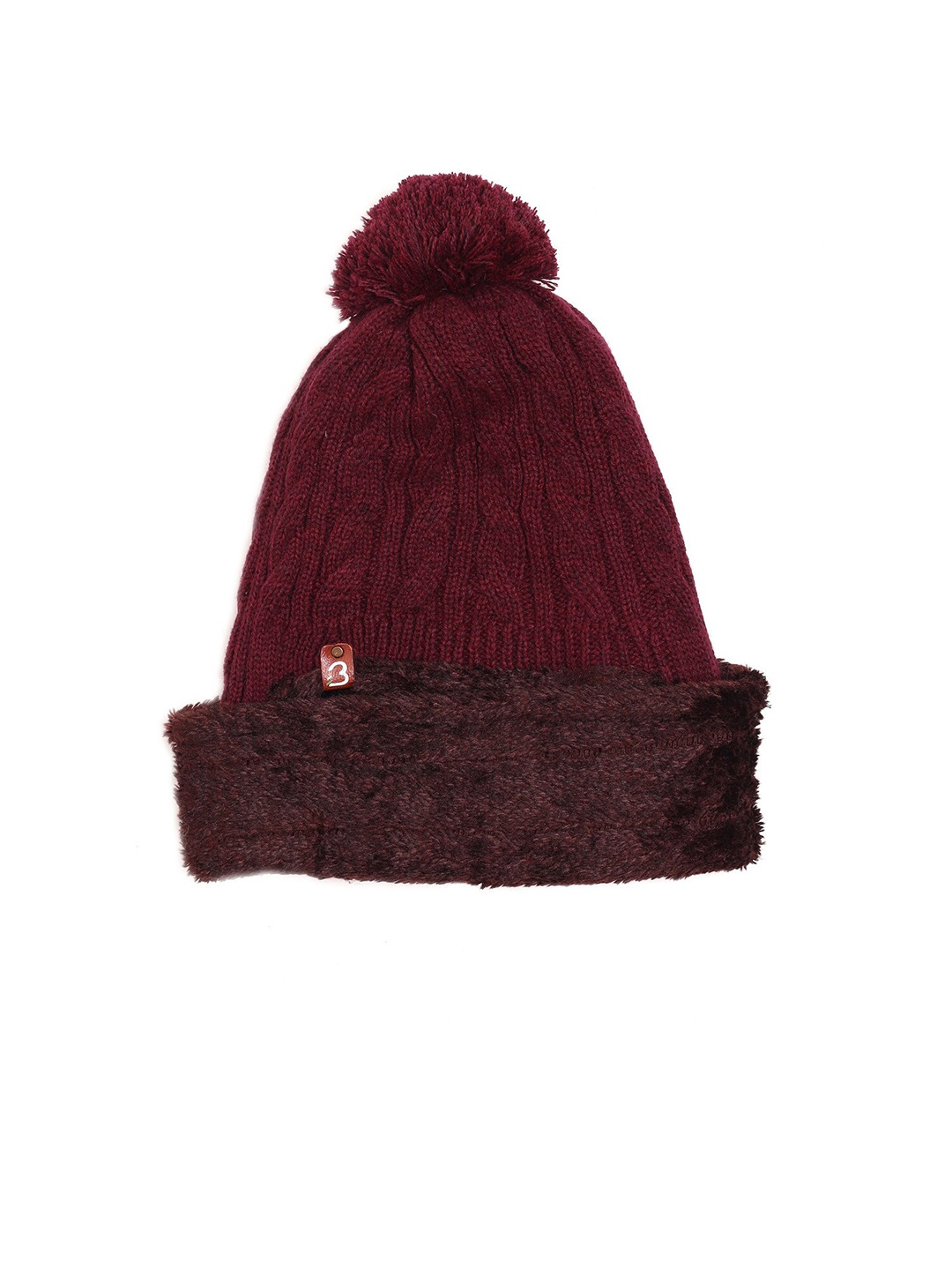 

Bharatasya Women Self Designed Acrylic Balaclava Fur Cap, Maroon