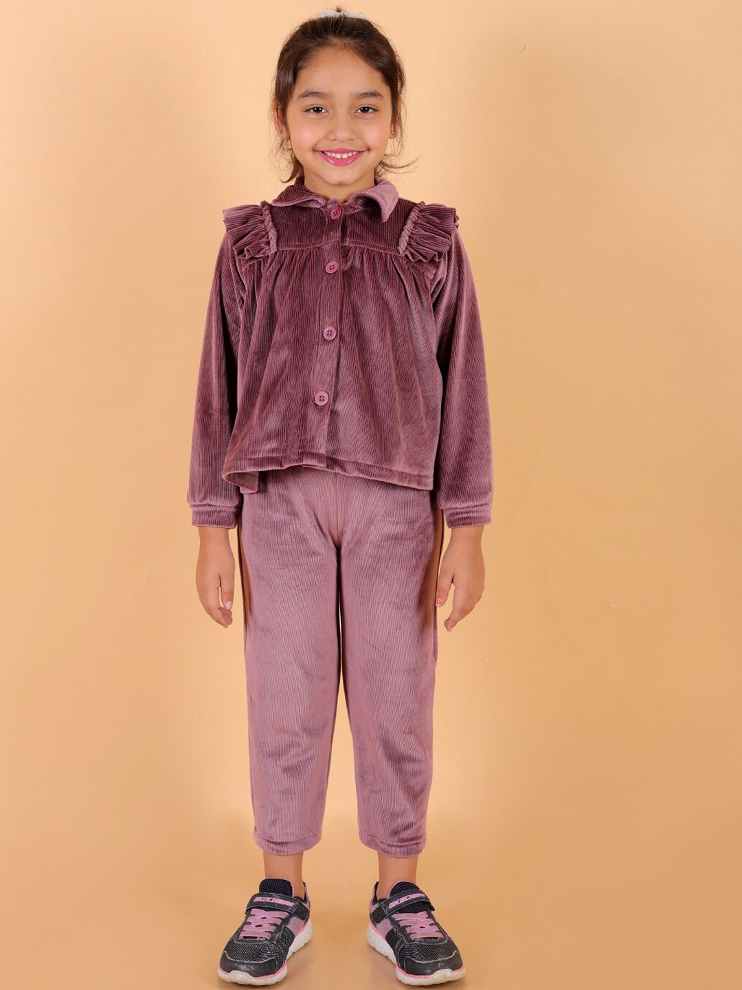 

Stuffie Land Girls Self Design Shirt With Trousers, Purple