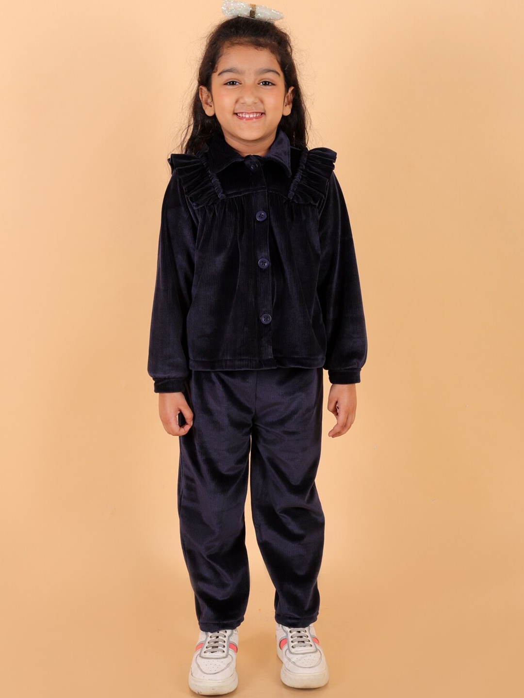 

Stuffie Land Girls Frills Shirt With Trousers, Navy blue
