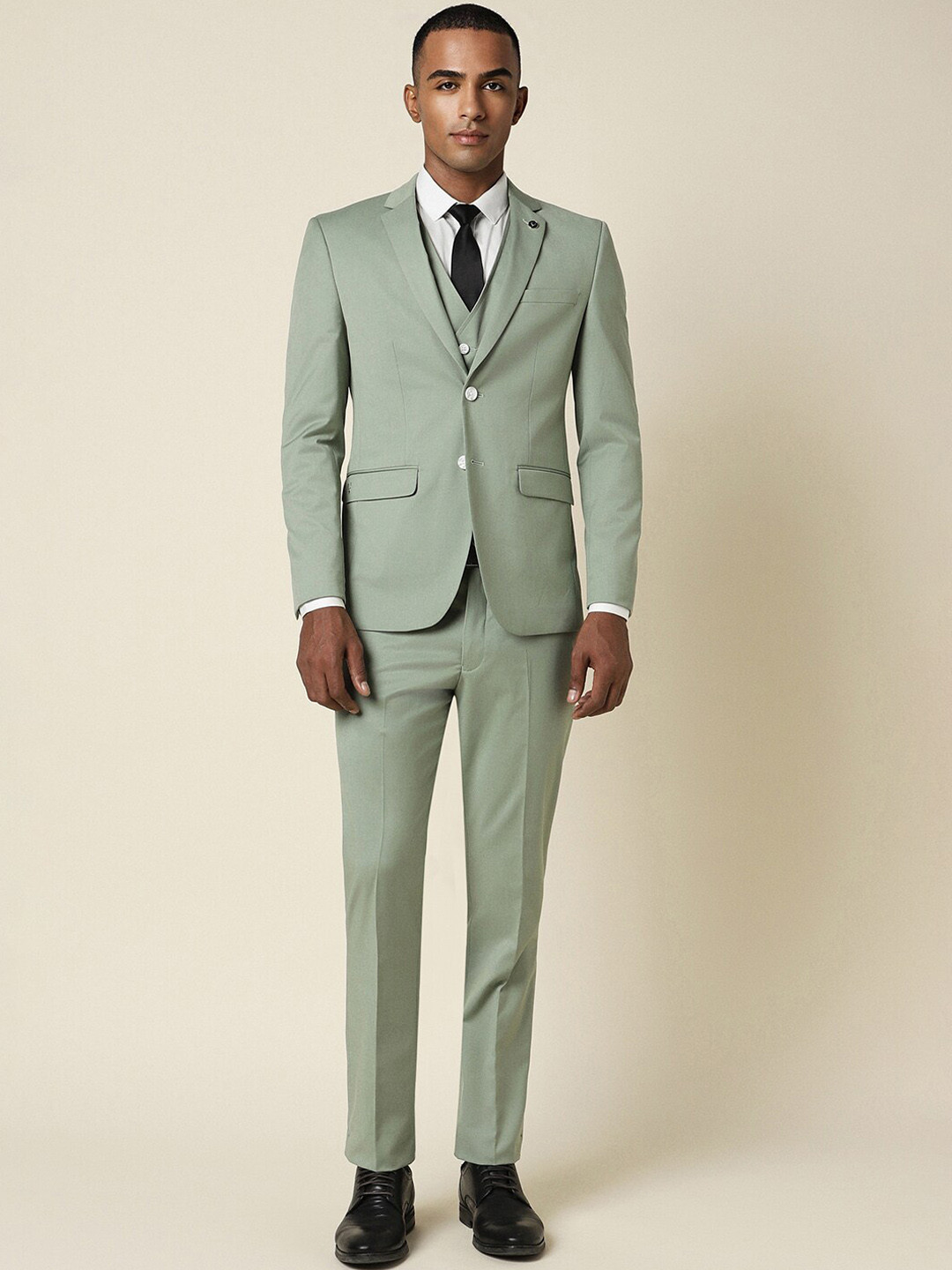 

Allen Solly 3 Piece Slim-Fit Single-Breasted Blazer and Waistcoat With Trousers Party Suit, Green