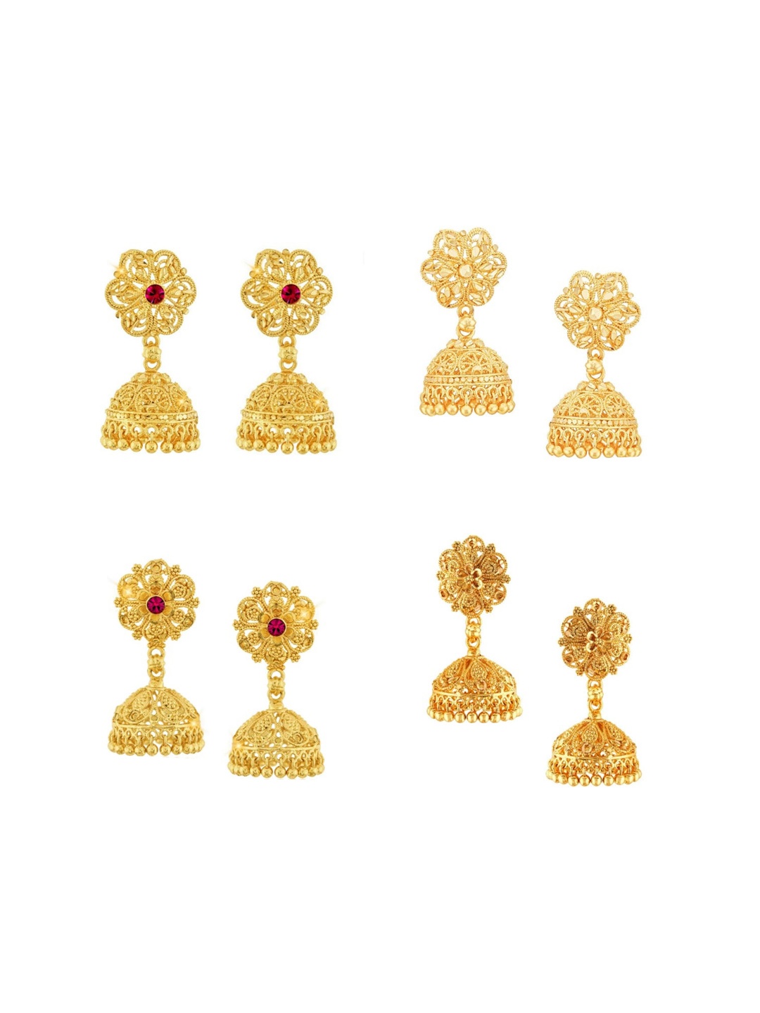 

Vighnaharta Set Of 4 Gold-Plated Floral Jhumkas
