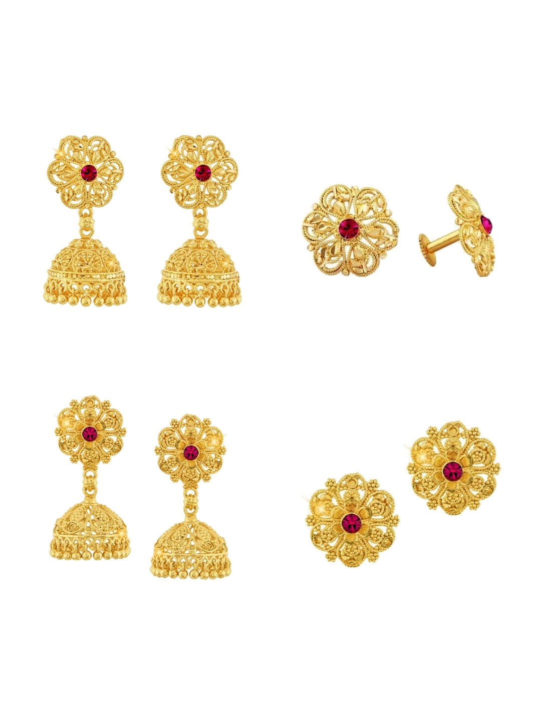 

Vighnaharta Set Of 4 Gold-Plated Dome Shaped Jhumkas