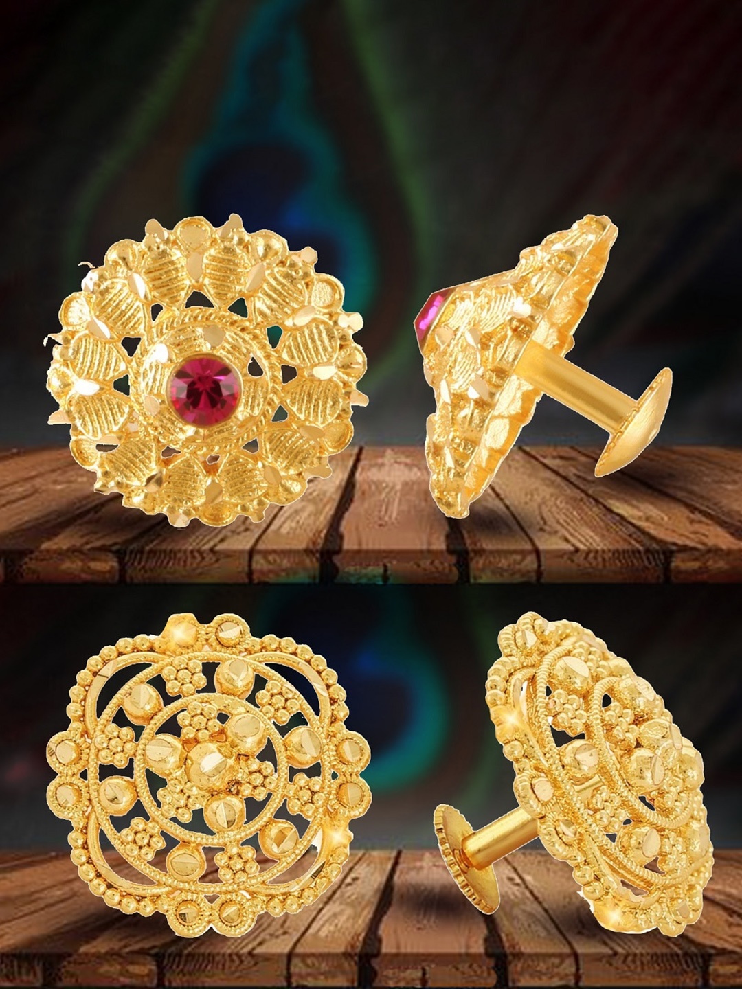 Vighnaharta Gold-Plated Floral Studs Earrings