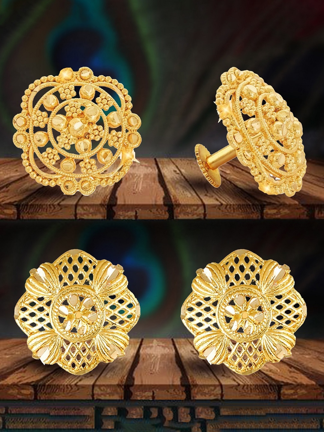 

Vighnaharta Set of 2 Gold-Plated Floral Studs Earrings