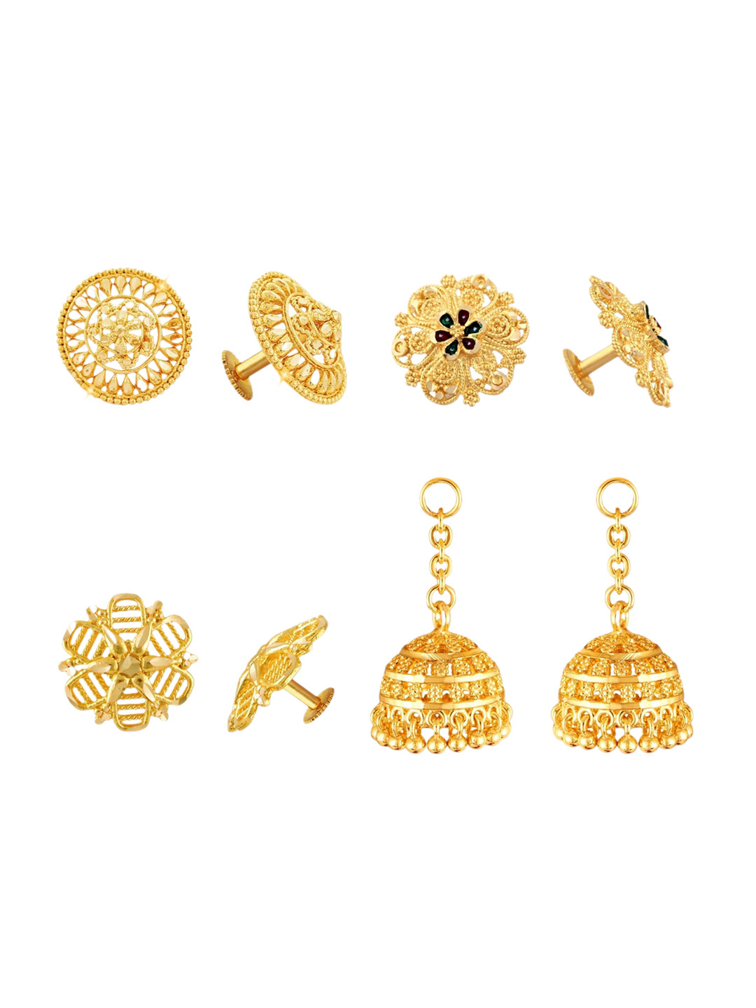 

Vighnaharta Set Of 3 Gold-Plated Floral Studs Earrings