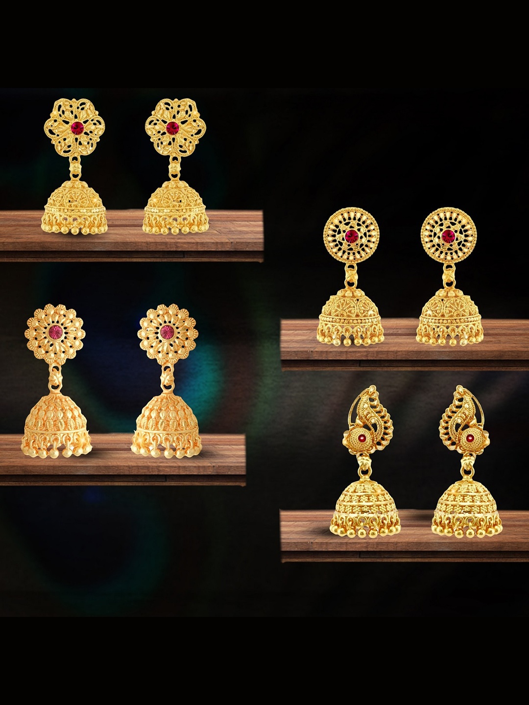 

Vighnaharta Set Of 4 Gold-Plated Floral Jhumkas