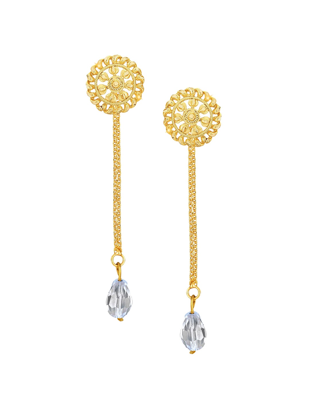 

Vighnaharta Gold Plated Beaded Removable Studs & Chain Drop Earrings
