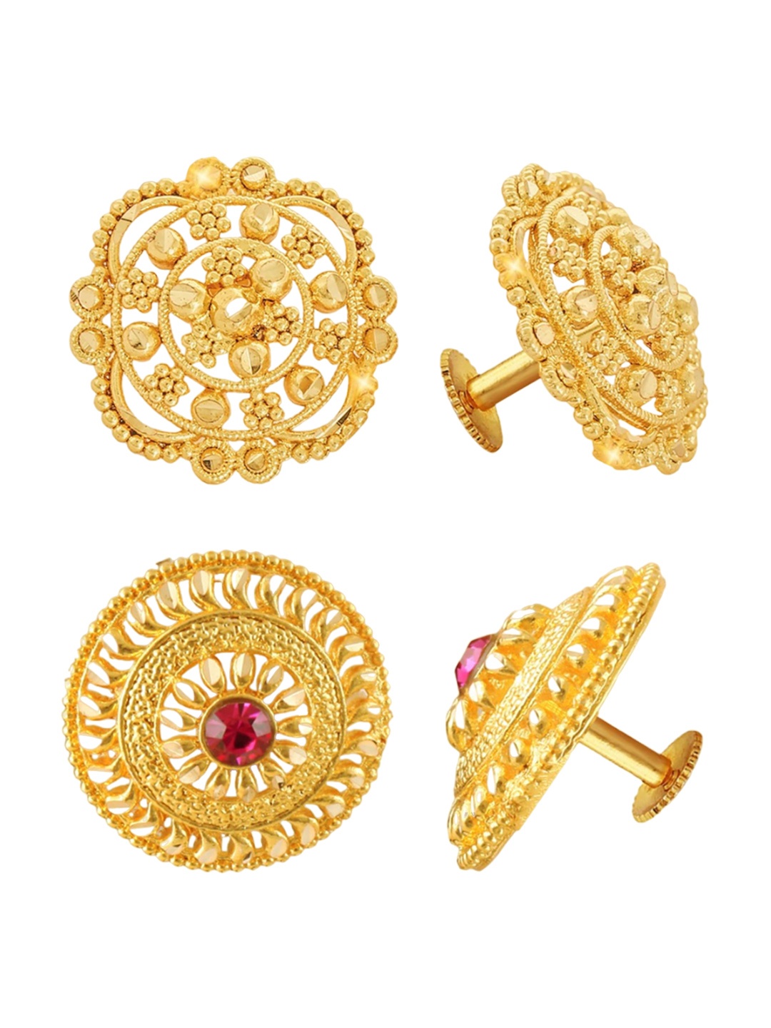 

Vighnaharta Set Of 2 Gold Plated Floral Studs Earrings