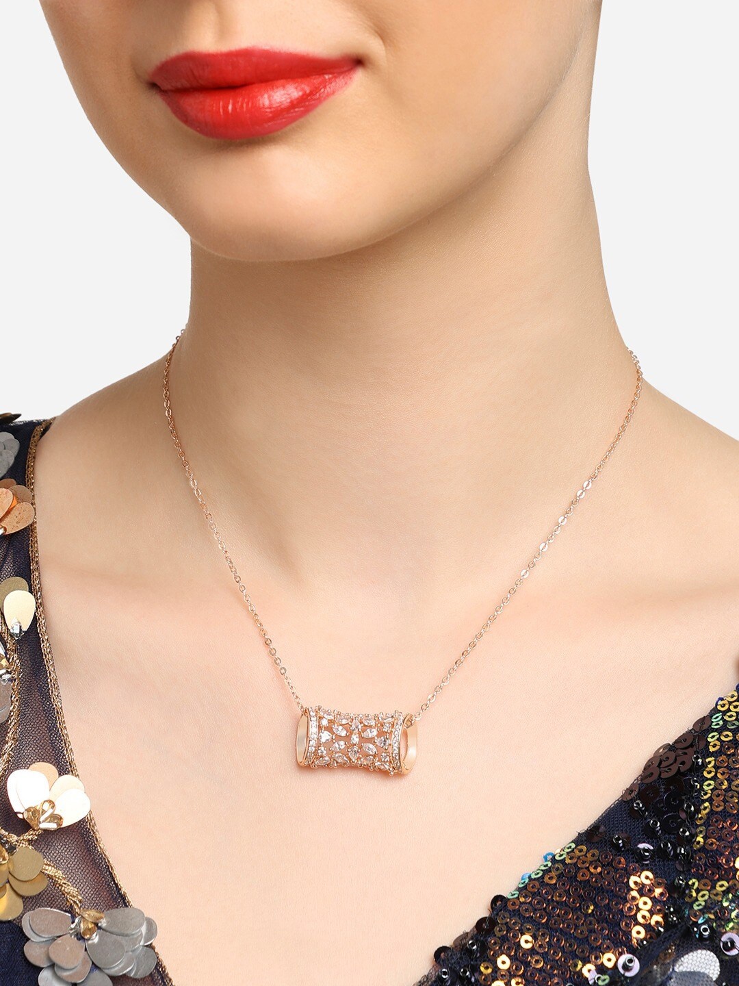 

Zaveri Pearls Rose Gold-Plated CZ-Studded Pendant Chain
