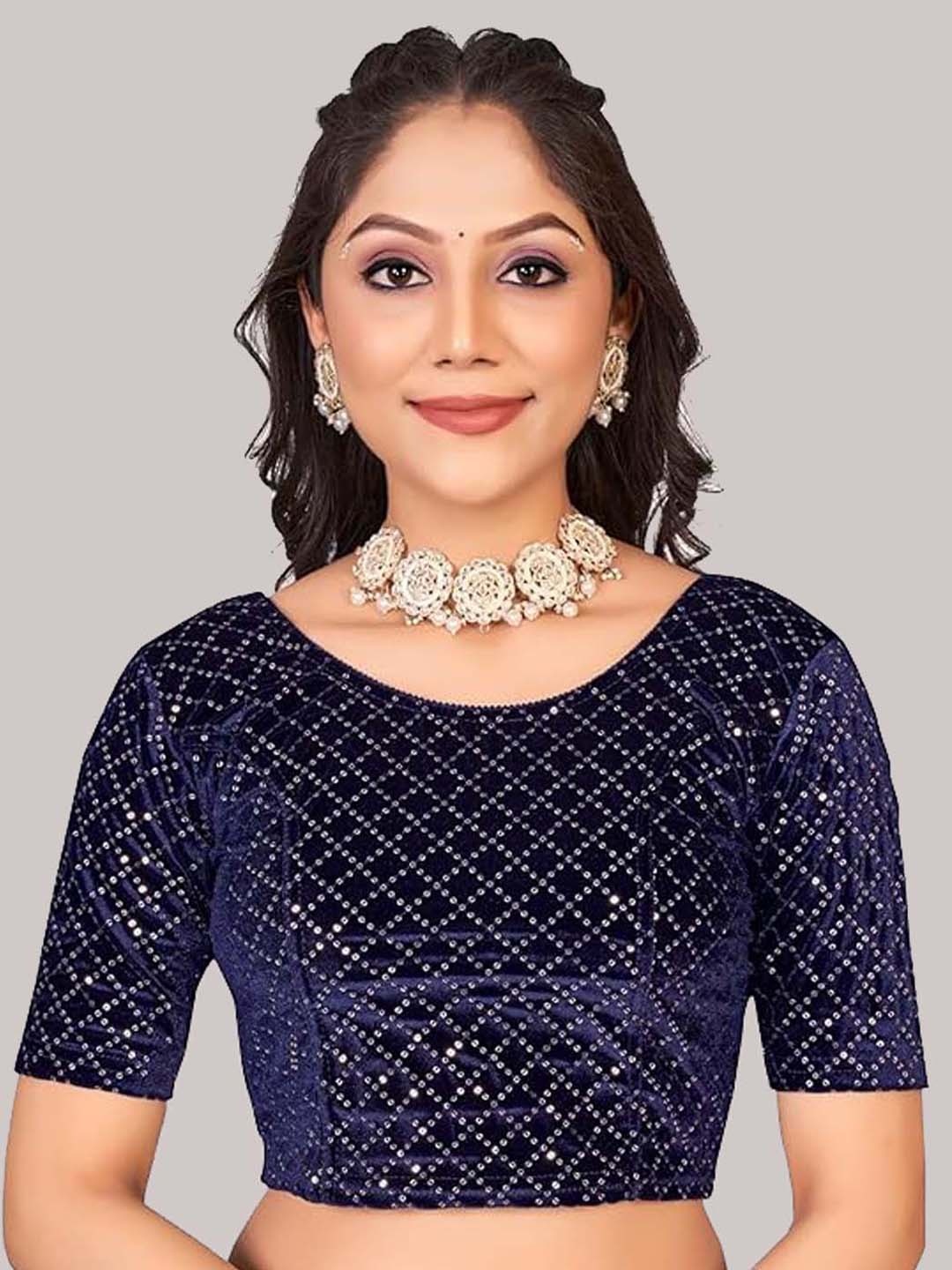 

SHREE SWANGIYAMATA COMPANY Sequinned Embellished Saree Blouse, Blue