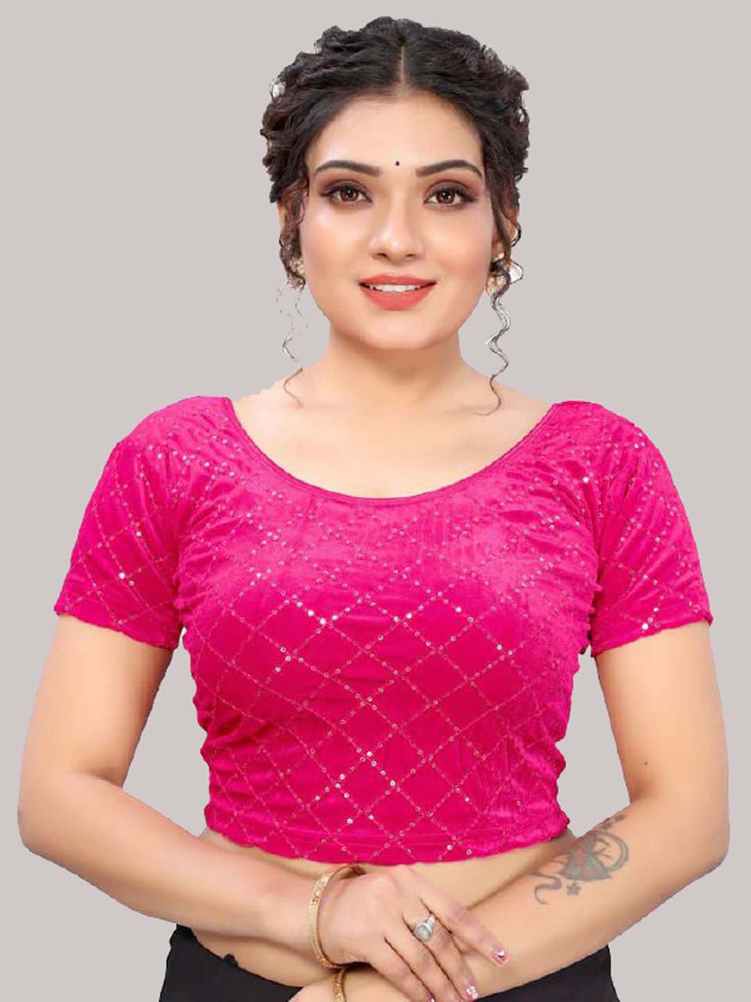 

SHREE SWANGIYAMATA COMPANY Sequinned Embellished Saree Blouse, Pink