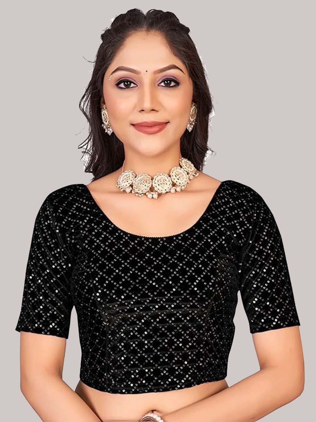 

SHREE SWANGIYAMATA COMPANY Sequinned Embellished Saree Blouse, Black