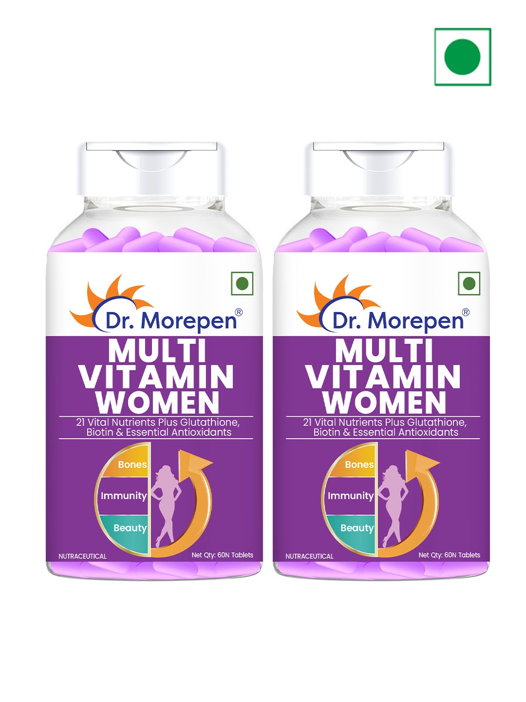 

Dr. Morepen Set of 2 Multivitamin Women Tablets - 60 Tablets Each, Purple