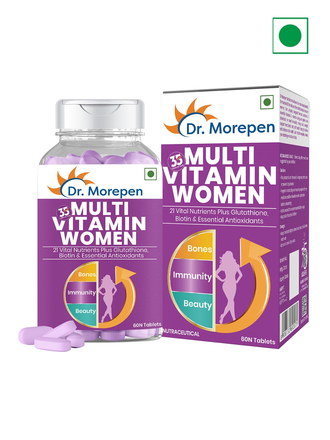 

Dr. Morepen Multivitamin Women with Calcium & Herbal Extracts - 60 Veg Tablets, Purple