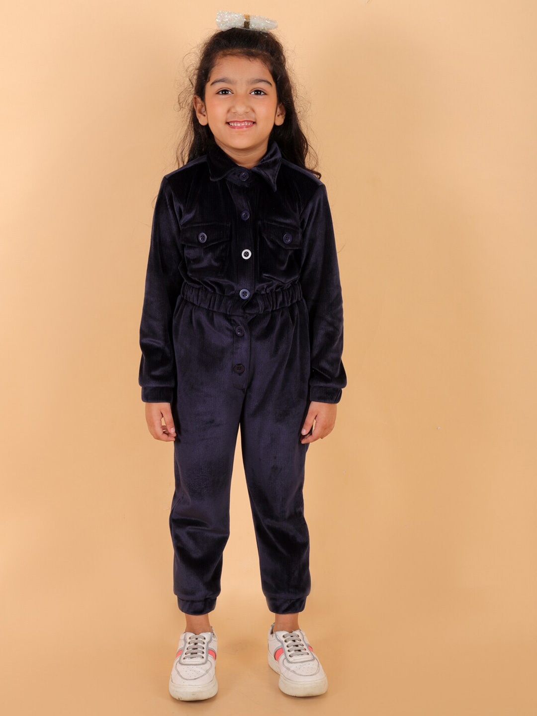

Stuffie Land Girls Winter Woollen Basic Jumpsuit, Navy blue