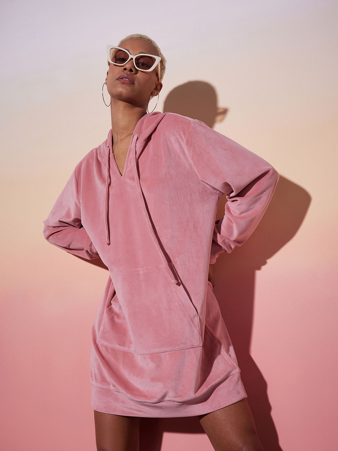 

SASSAFRAS alt-laze Hooded Long Sleeves Jumper Dress, Pink