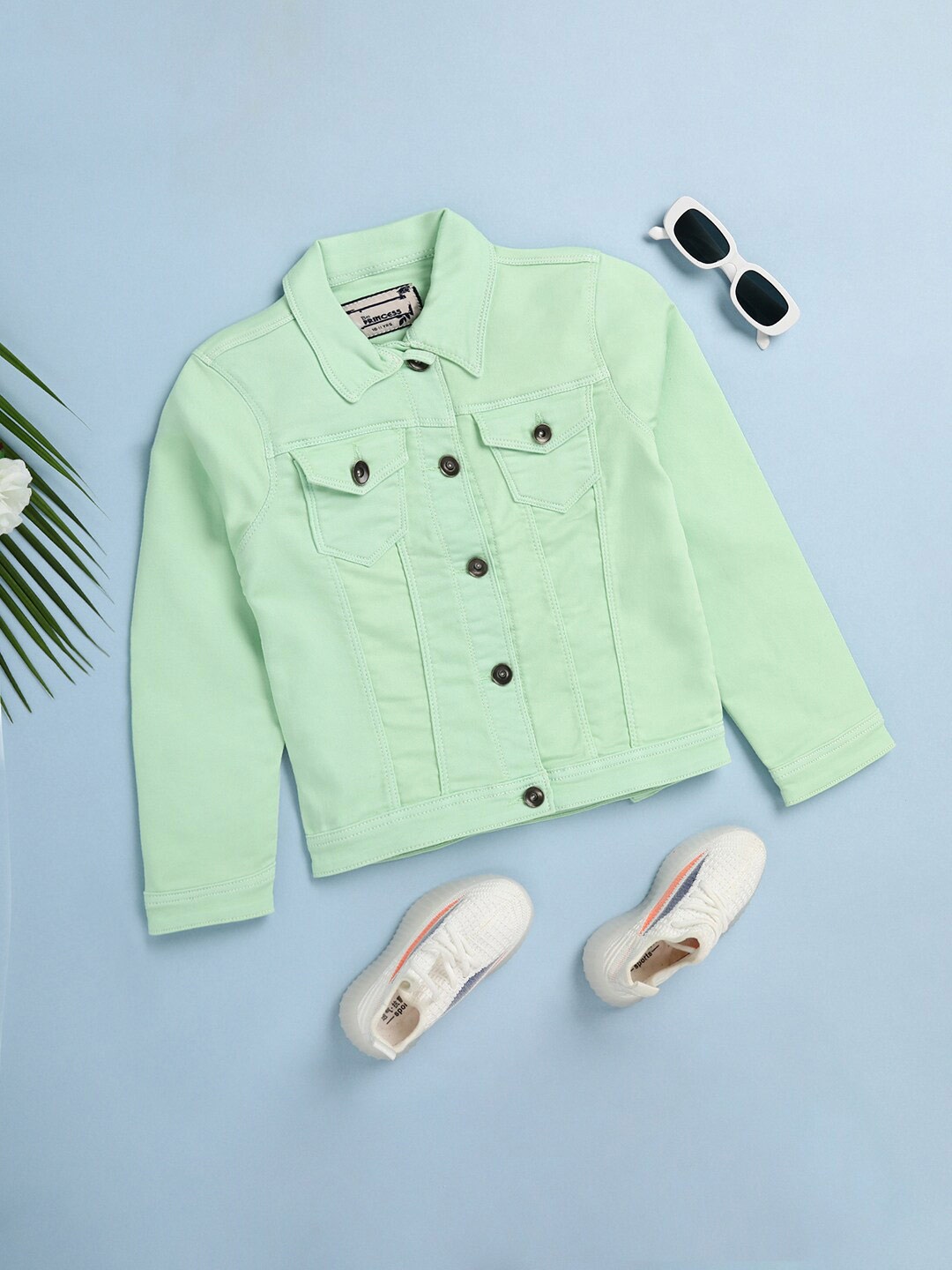 

V-Mart Shirt Collar Cotton Shirt Style Top, Green