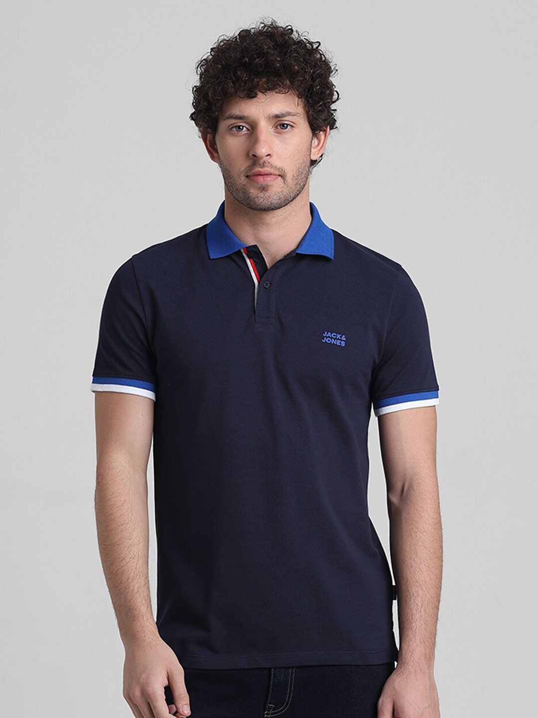

Jack & Jones Polo Collar Slim Fit Pure Cotton T-shirt, Navy blue