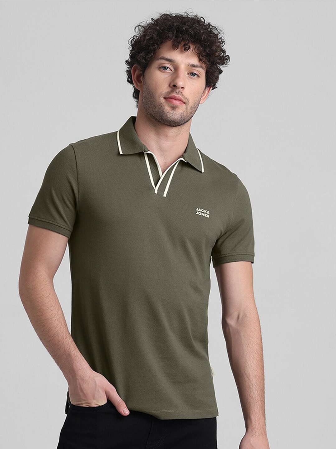 

Jack & Jones Cotton Polo Collar Slim Fit T-shirt, Green