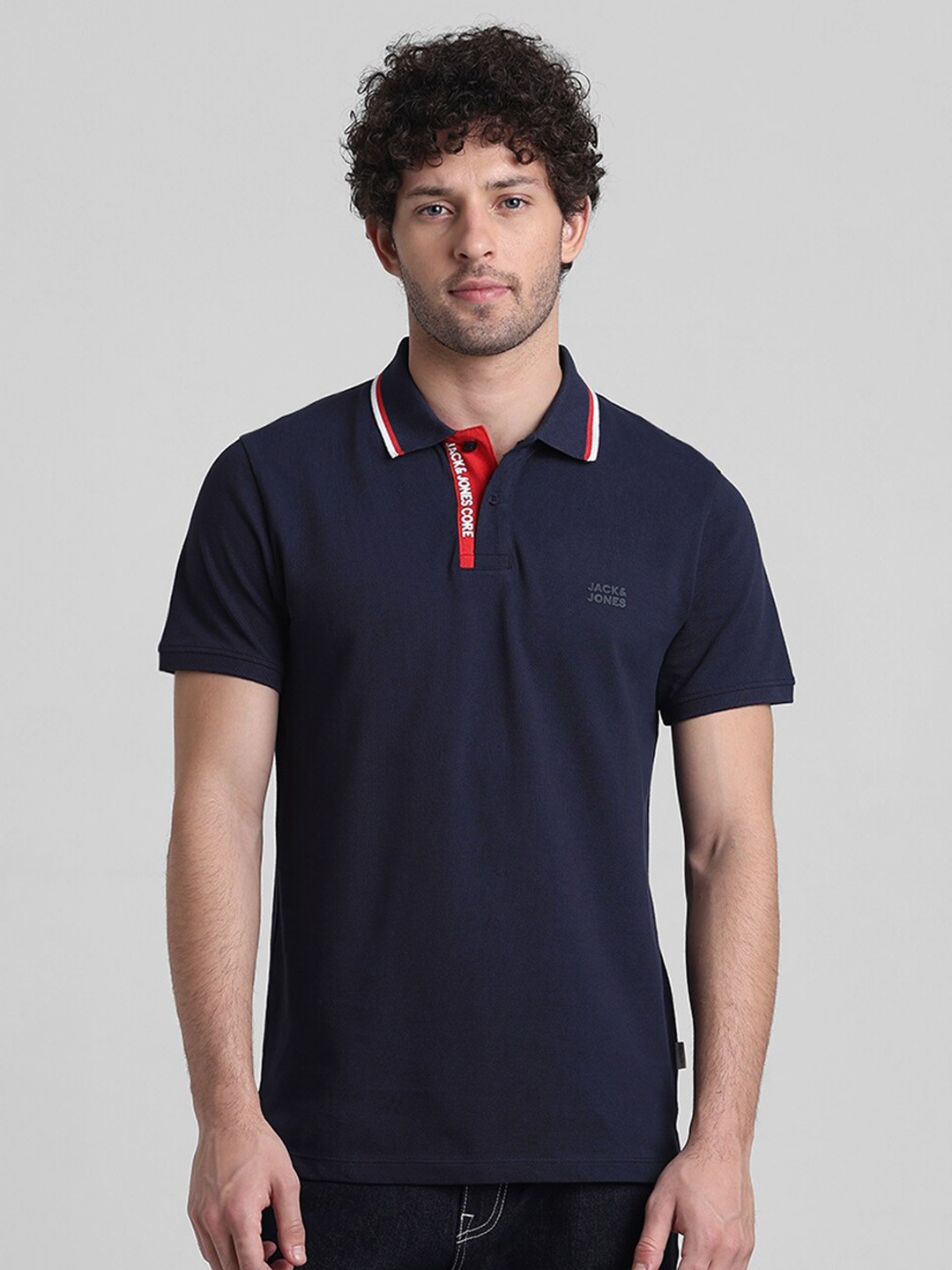 

Jack & Jones Polo Collar Slim Fit Cotton T-shirt, Navy blue