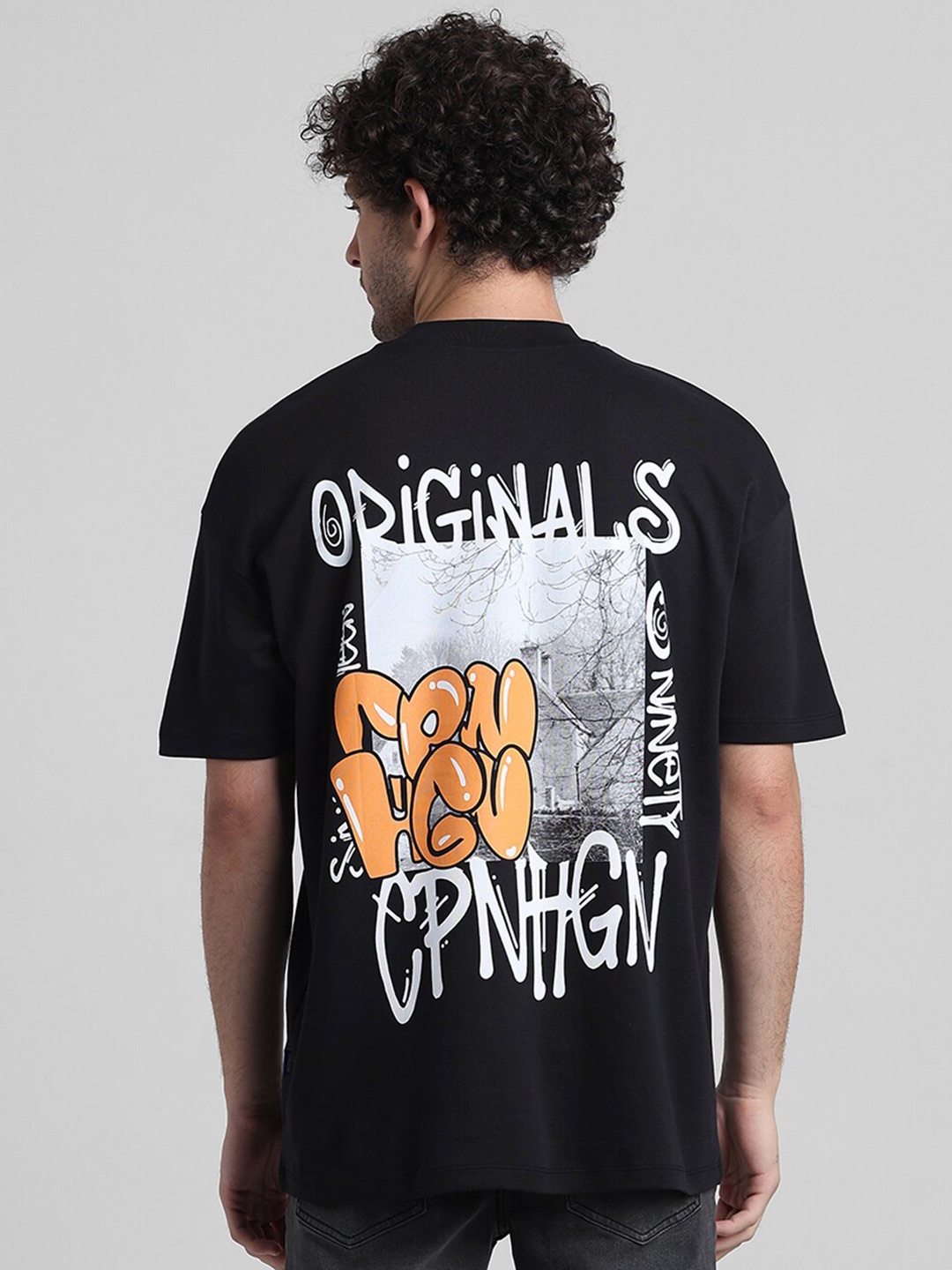 

Jack & Jones Graphic Printed Oversized Cotton T-shirt, Black