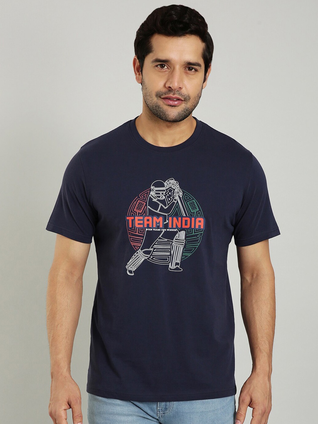 

Indian Terrain Graphic Printed Regular Fit Cotton T-shirt, Navy blue