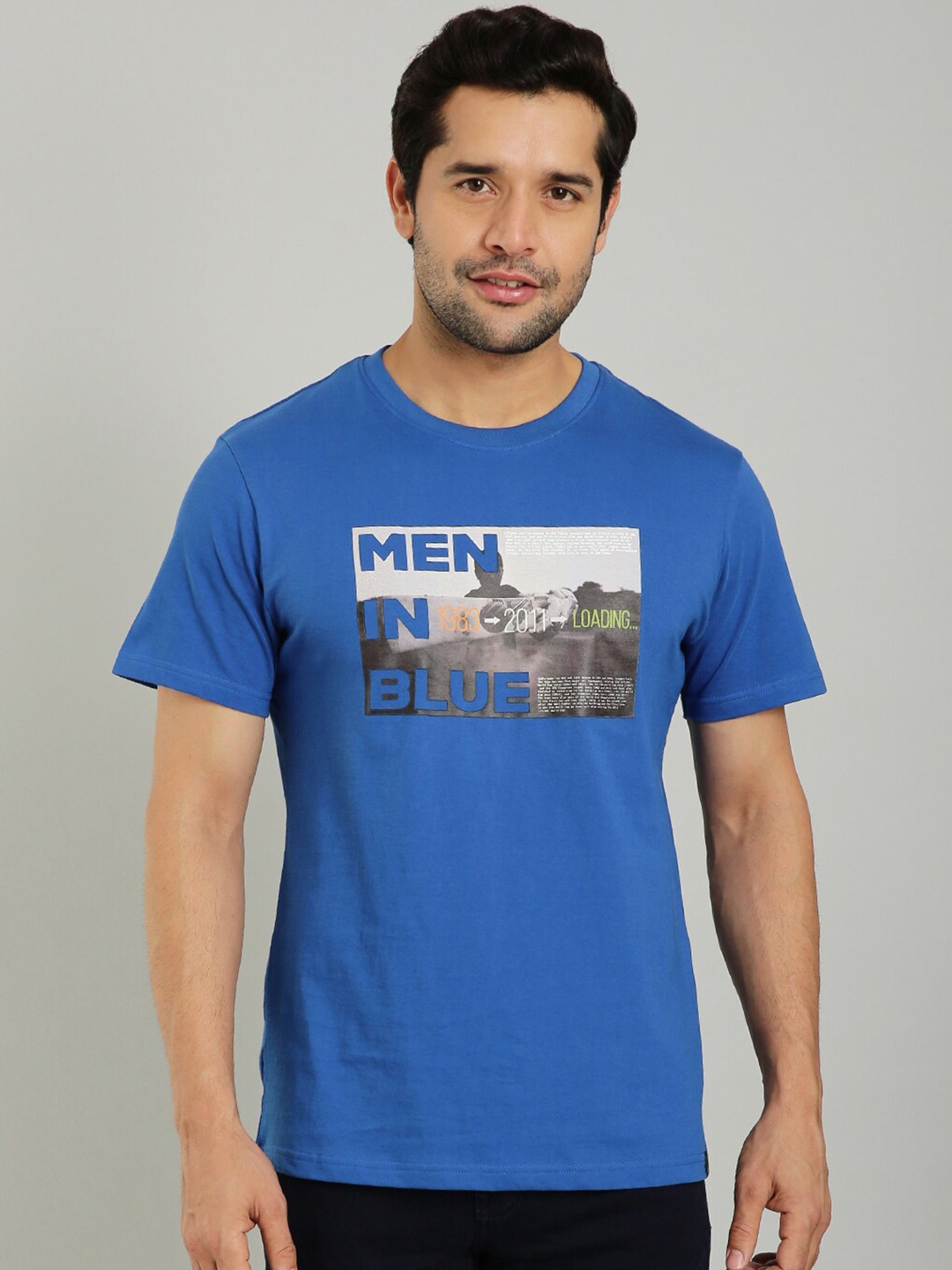 

Indian Terrain Graphic Printed Regular Fit Cotton T-shirt, Blue