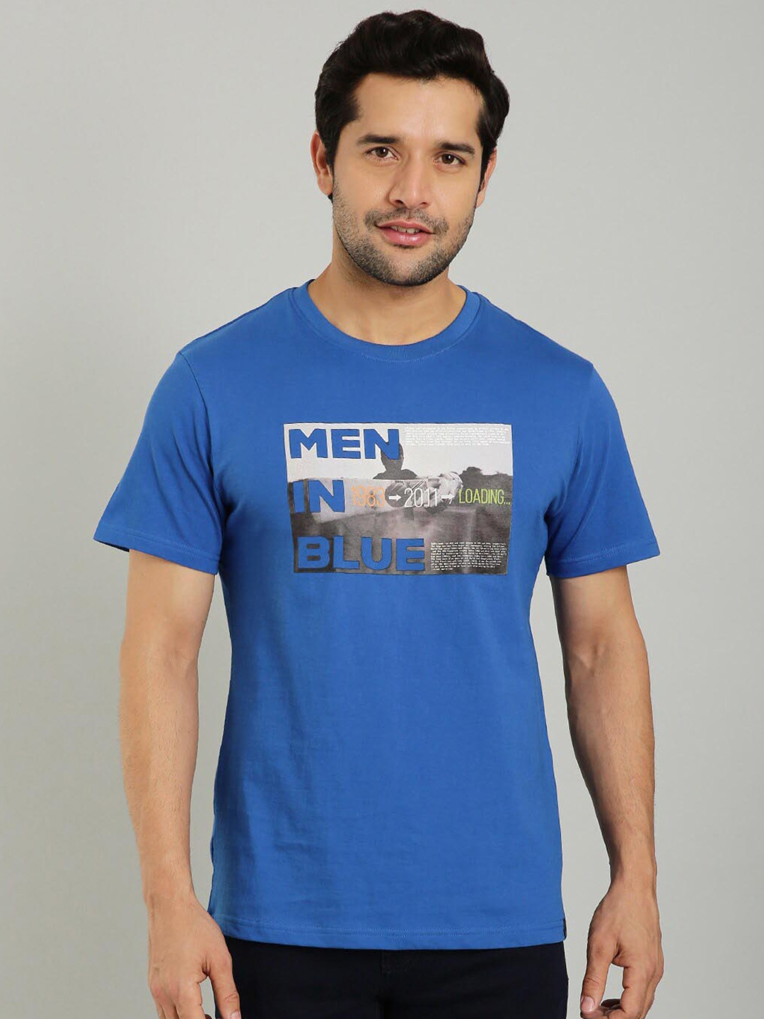 

Indian Terrain Graphic Printed Regular Fit Cotton T-shirt, Blue