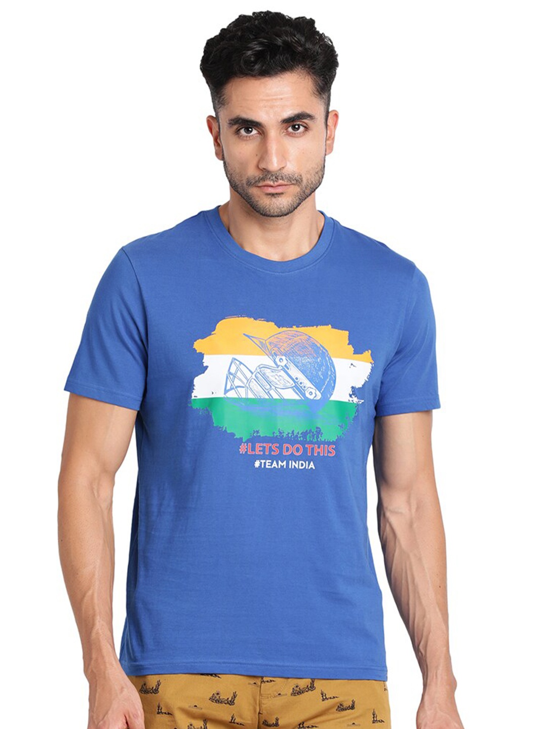 

Indian Terrain Graphic Printed Regular Fit Cotton T-shirt, Blue