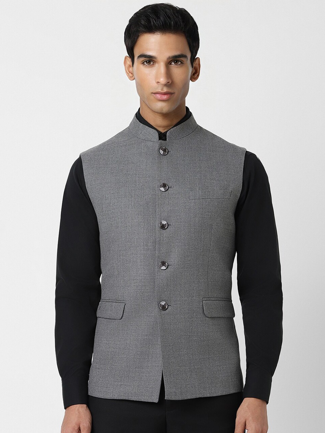 

Van Heusen Textured Slim-Fit Woven Nehru Jacket, Grey