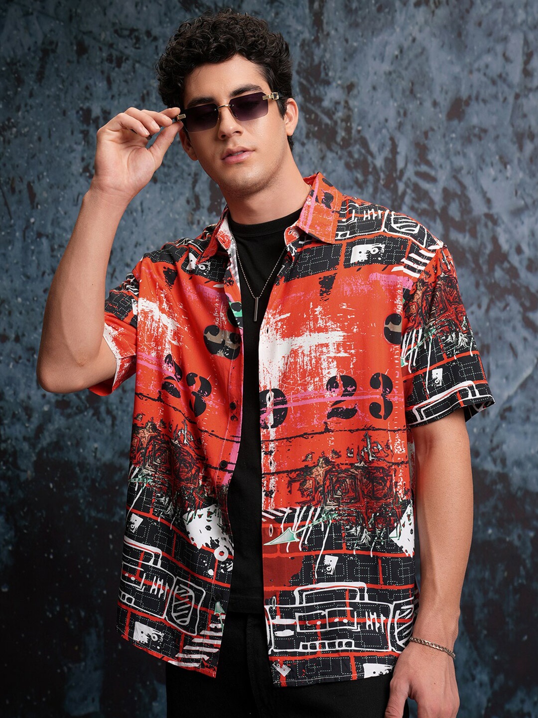 

LOCOMOTIVE Premium Abstract Printed Oversized Casual Shirt, Multi