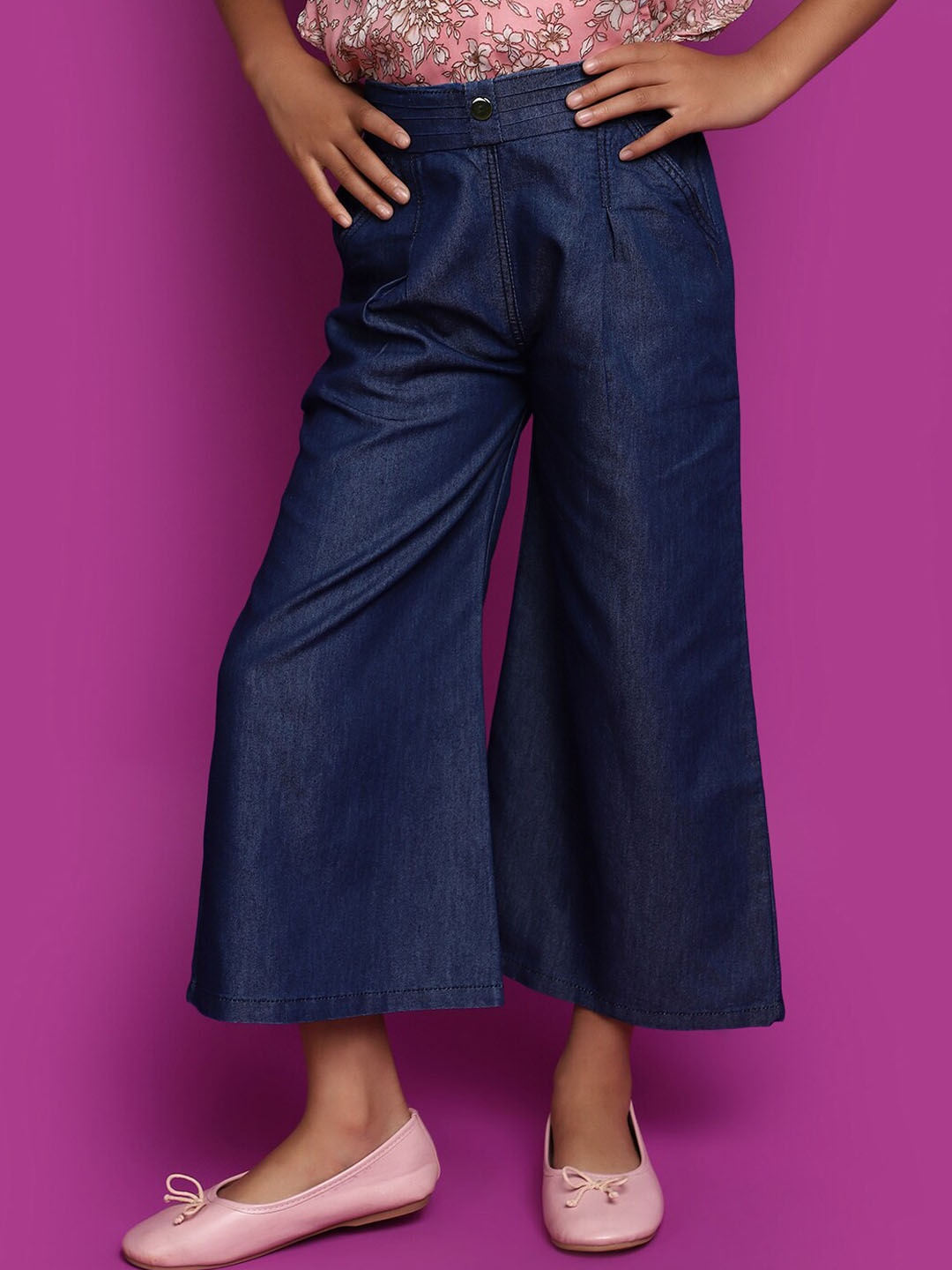 

V-Mart Girls Mid Rise Cotton Flared Jeans, Navy blue