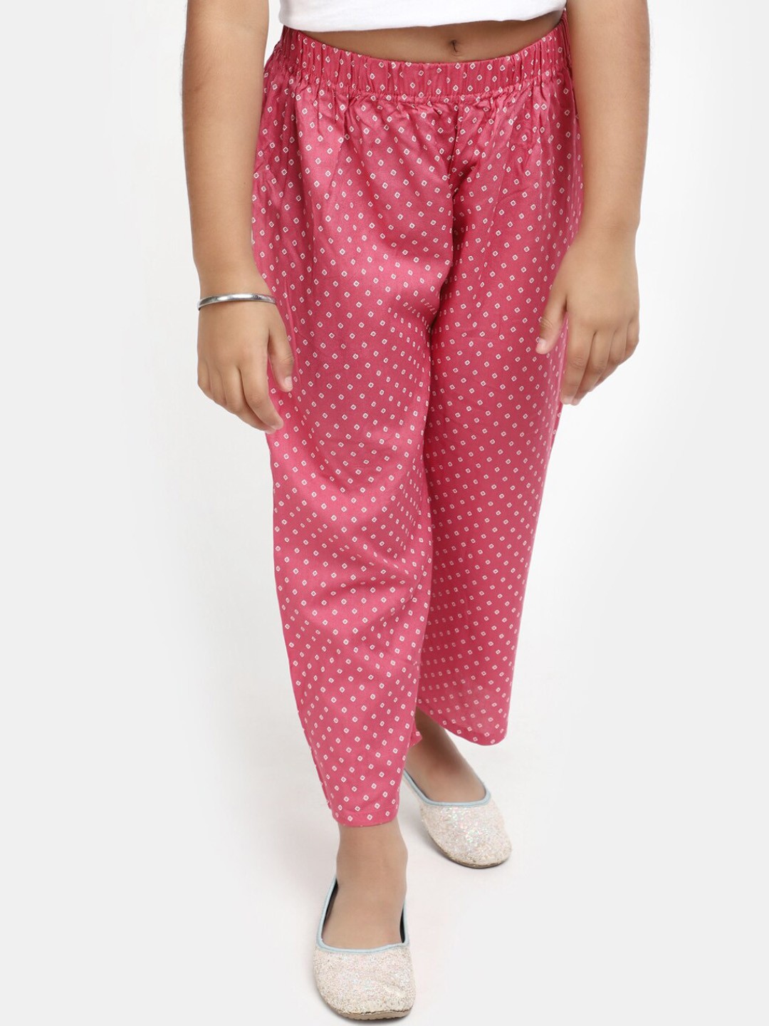 

V-Mart Girls Geometric Printed Easy Wash Slip-On Trouser, Pink